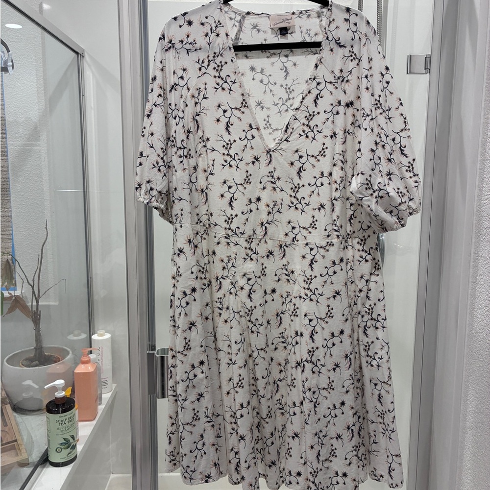 Universal Thread White Midi Dress with Black Floral Print
